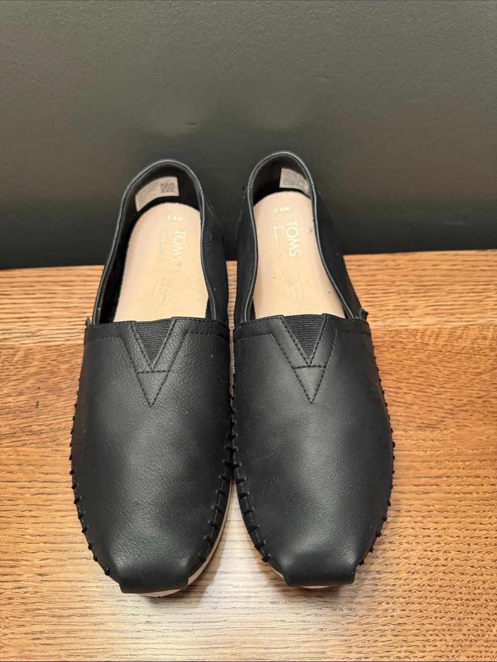 Toms Women’s Alpargata Black Leather-look Slip-On Loafers - 9.5